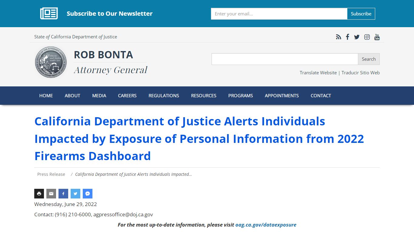 California Department of Justice Alerts Individuals Impacted by ...